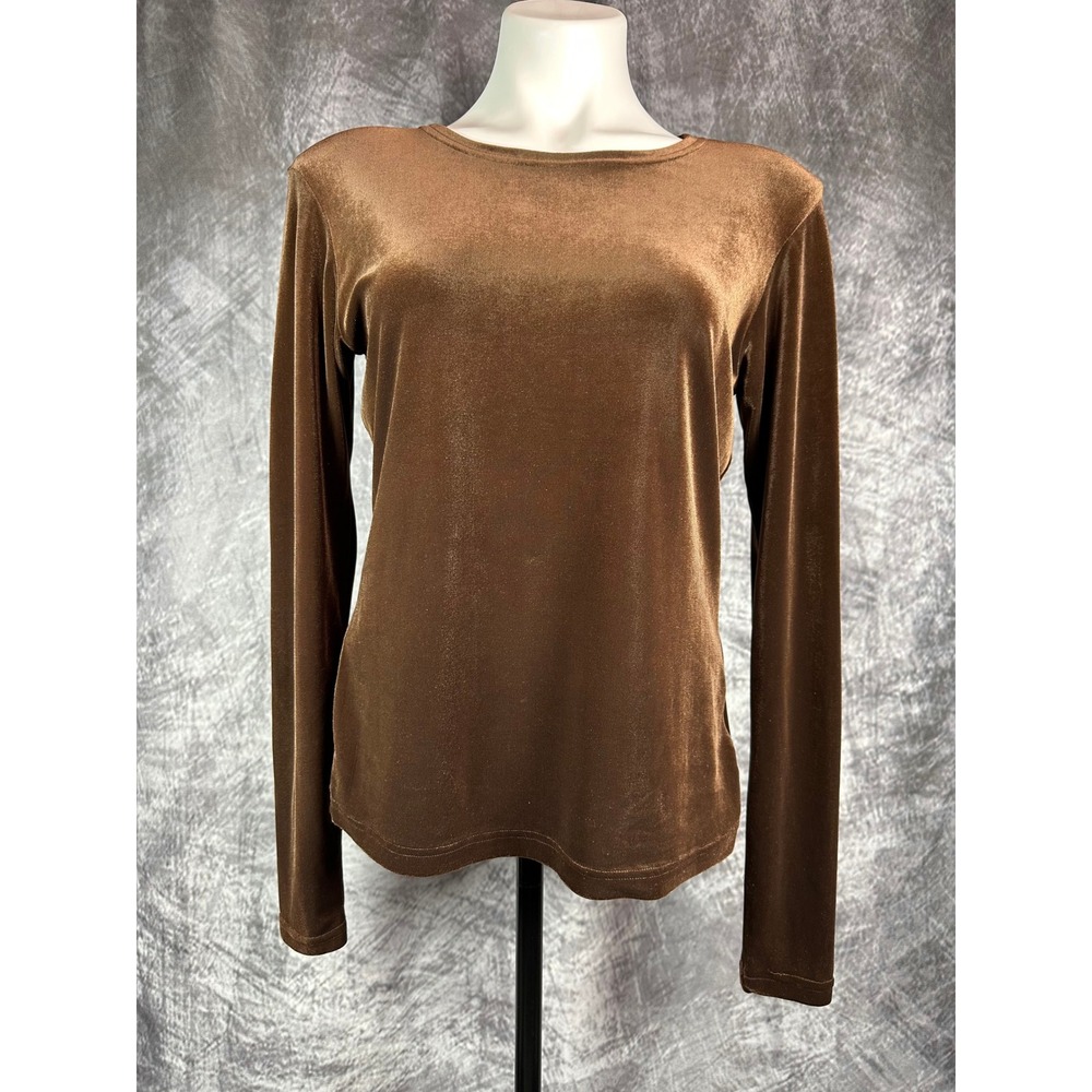 Vintage Lauren Ralph Lauren Velour Top Womens Sm Brown Velvet Slinky Long Sleeve